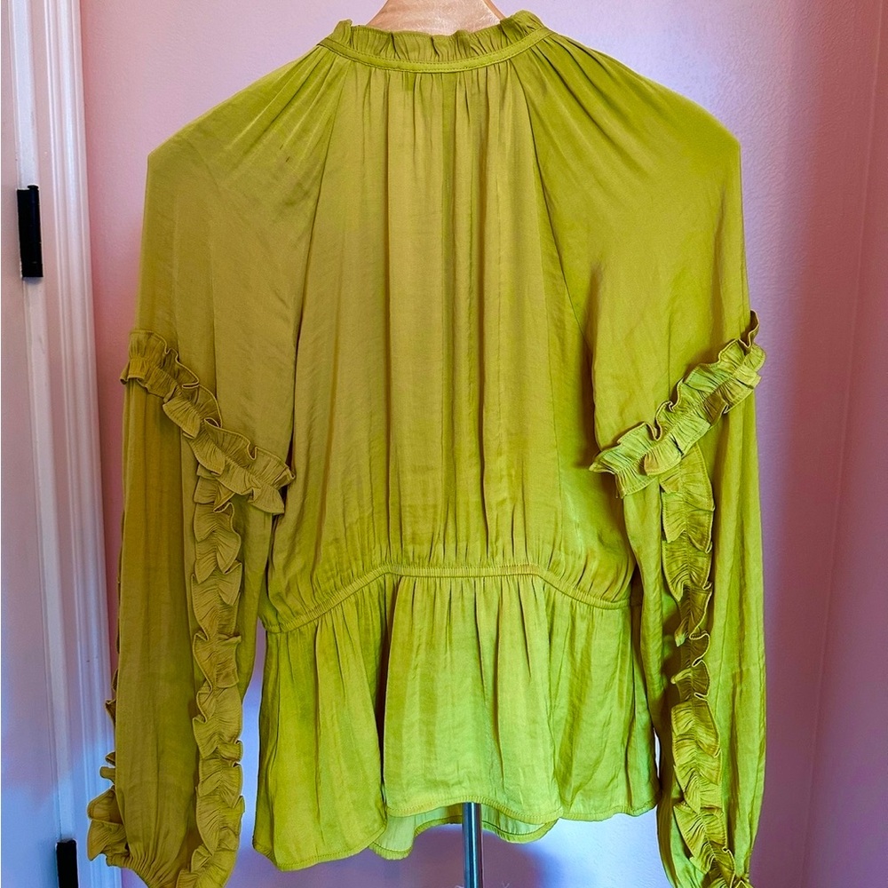 Green Blouse w Ruffles - Picture 3 of 5